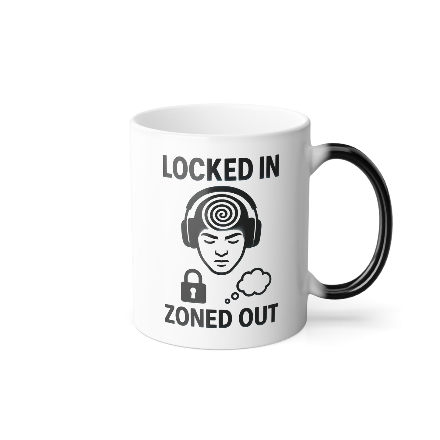 “Locked In Zoned Out” Color-Changing Heat-Reveal Mug (11oz) – Focus Mode Coffee Cup for Creators & Hustlers | MFN Mugs