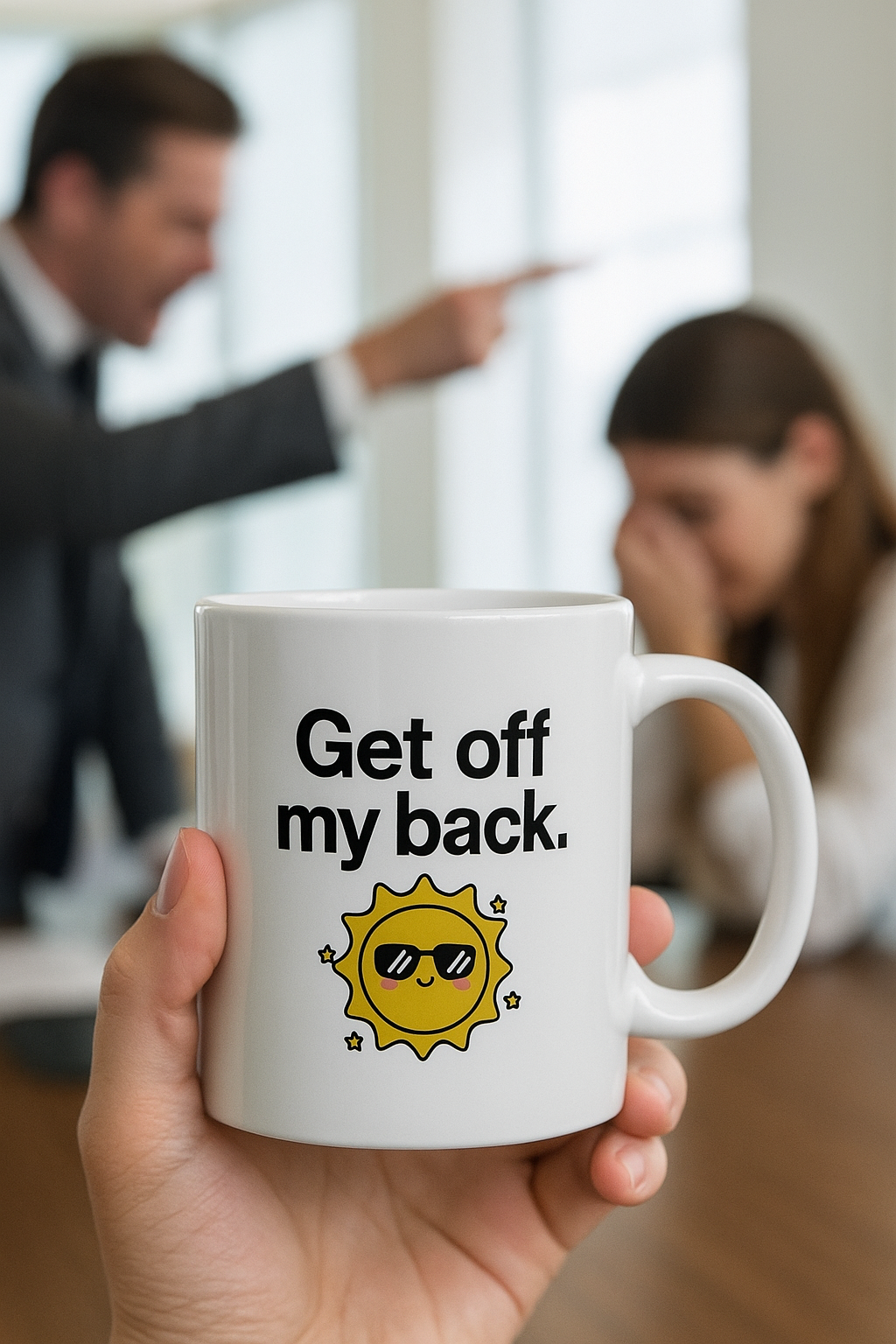 “Get Off My Back” Ceramic Coffee Mug (11oz / 15oz) – Funny Unbothered Mug for Daily Motivation, Gifts, or Office Vibes