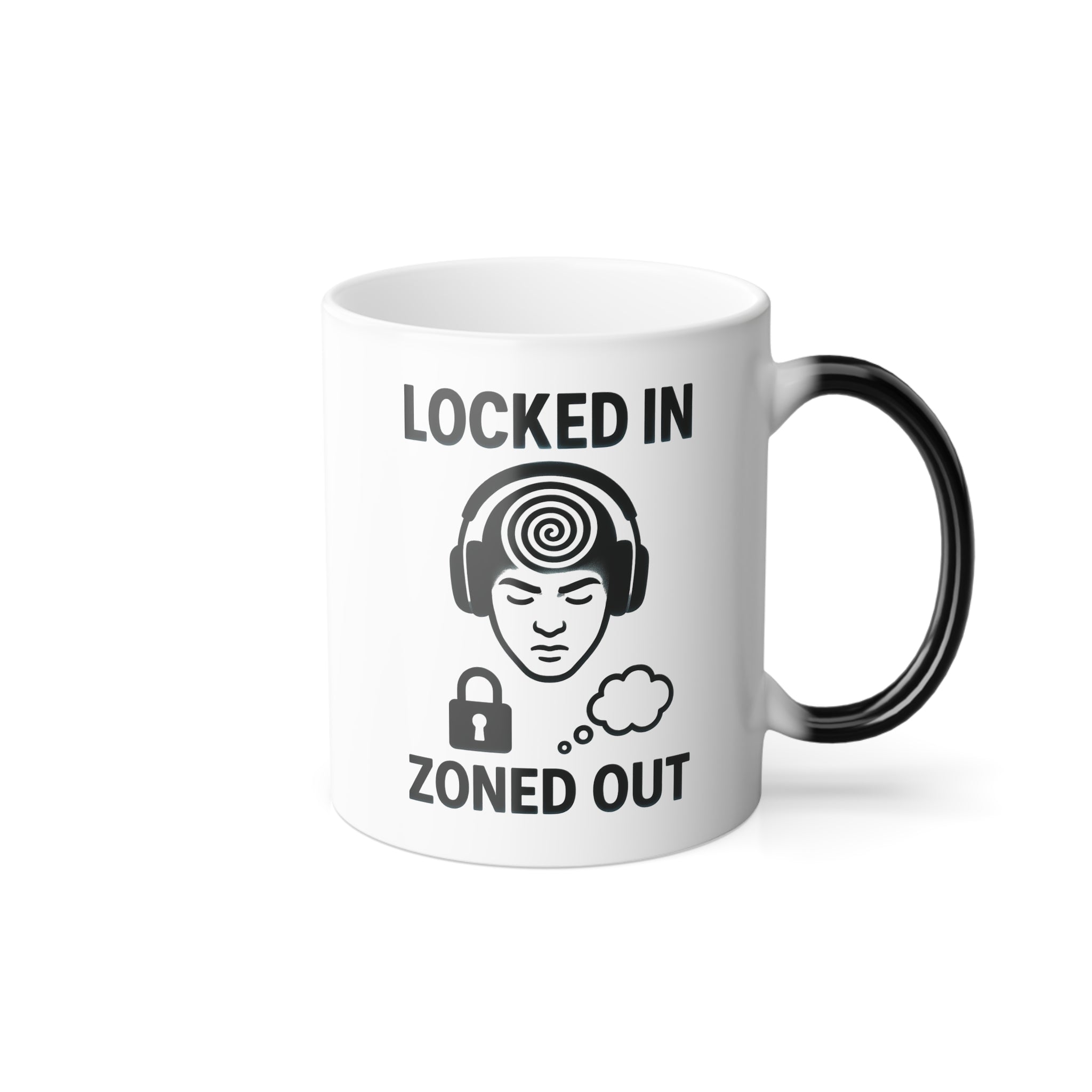 “Locked In Zoned Out” Color-Changing Heat-Reveal Mug (11oz) – Focus Mode Coffee Cup for Creators & Hustlers | MFN Mugs