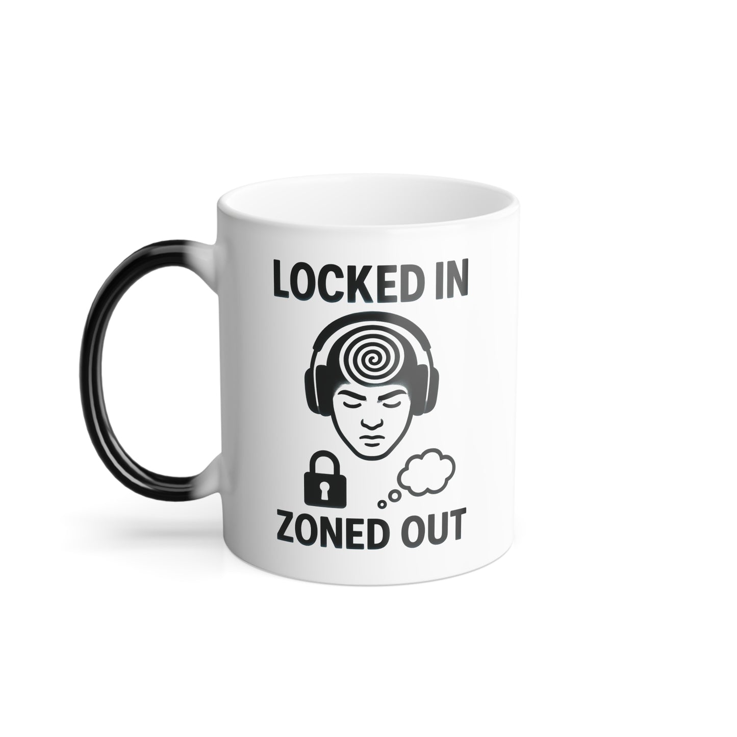 “Locked In Zoned Out” Color-Changing Heat-Reveal Mug (11oz) – Focus Mode Coffee Cup for Creators & Hustlers | MFN Mugs
