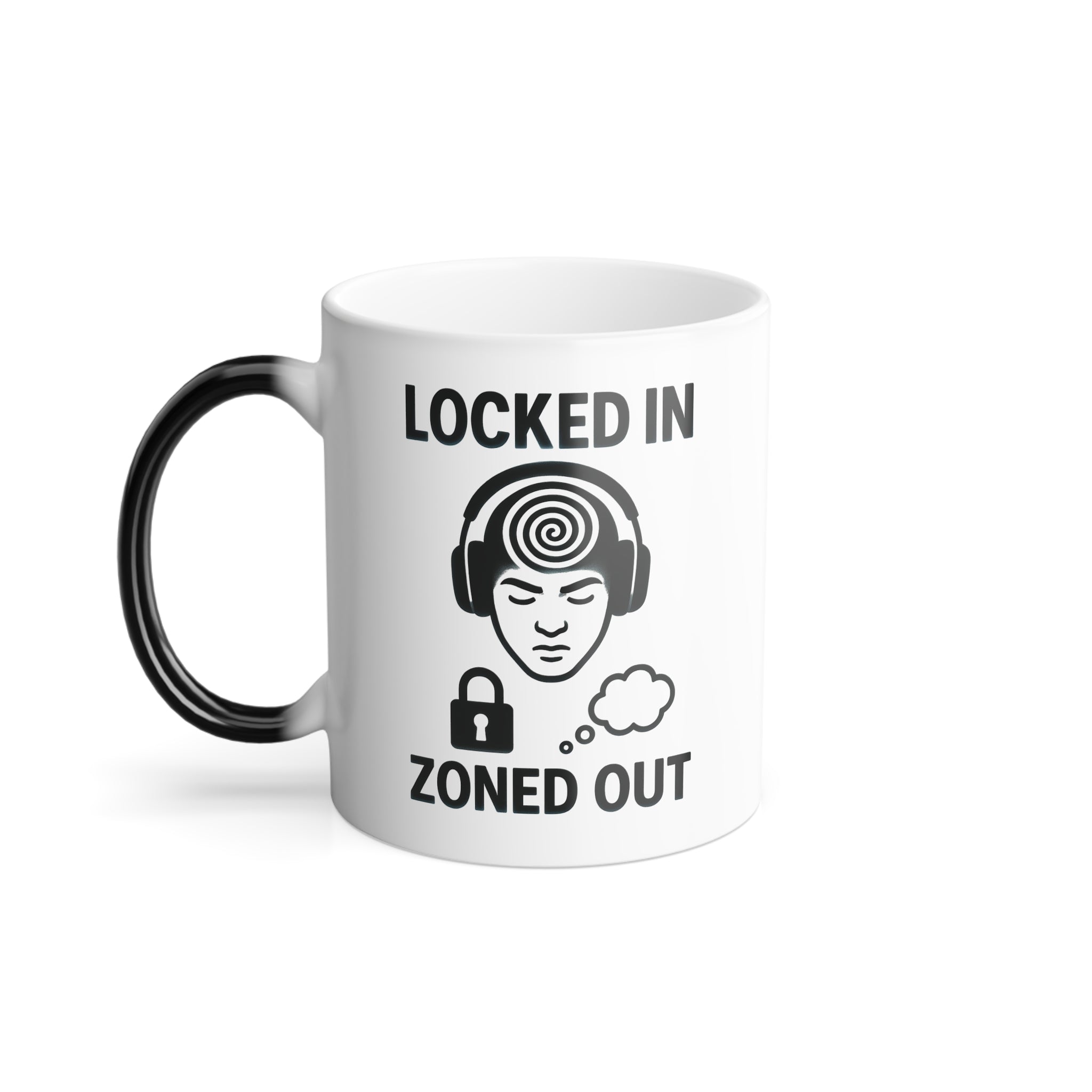 “Locked In Zoned Out” Color-Changing Heat-Reveal Mug (11oz) – Focus Mode Coffee Cup for Creators & Hustlers | MFN Mugs