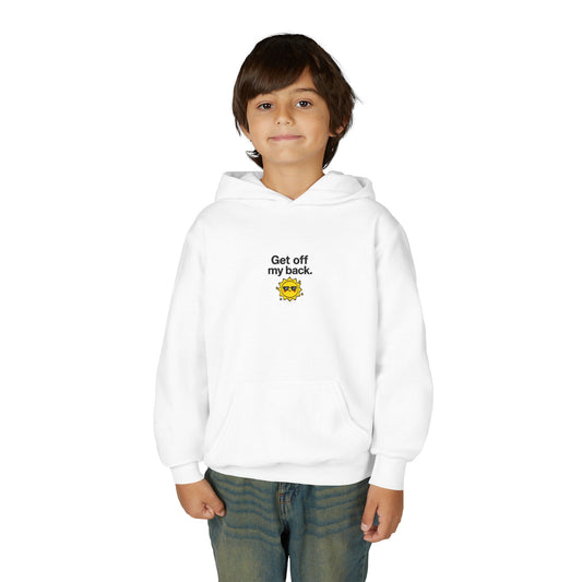 Youth Hoodie – "Get Off My Back" Cute Angry Sun Graphic